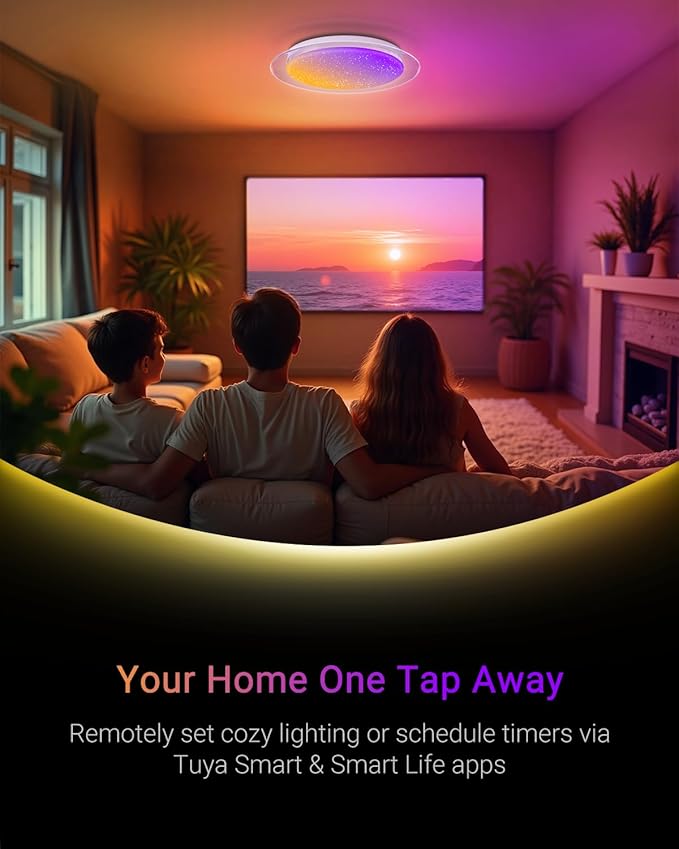 1-Pack, 15 inch Smart LED Music Ceiling Light with Bluetooth Speaker, Compatible with Alexa & Google Home, Color Changing RGB Dimmable Light for Living Room, Bedroom, Kitchen