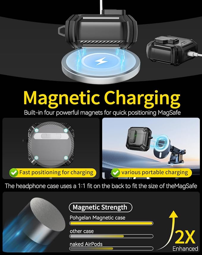 Compatible with AirPods 4 Case,Magnetic Automatic Lock with Phone Stand & Cleaning Kit,Compatible with Magsafe Cover -Black