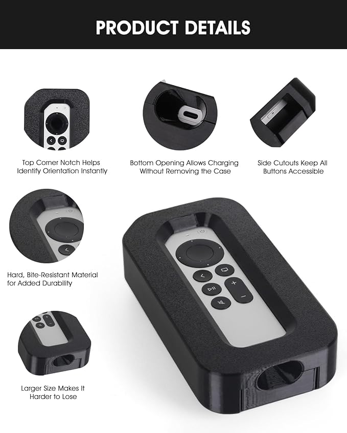 Dog Proof Remote Control Case, Protective Case for Apple TV Siri Remote - Hard Anti-Chew Remote Cover, Shock-Absorbing Protection, Easy-Charge Opening & Anti-Loss Design for Pet and Kid-Friendly Homes
