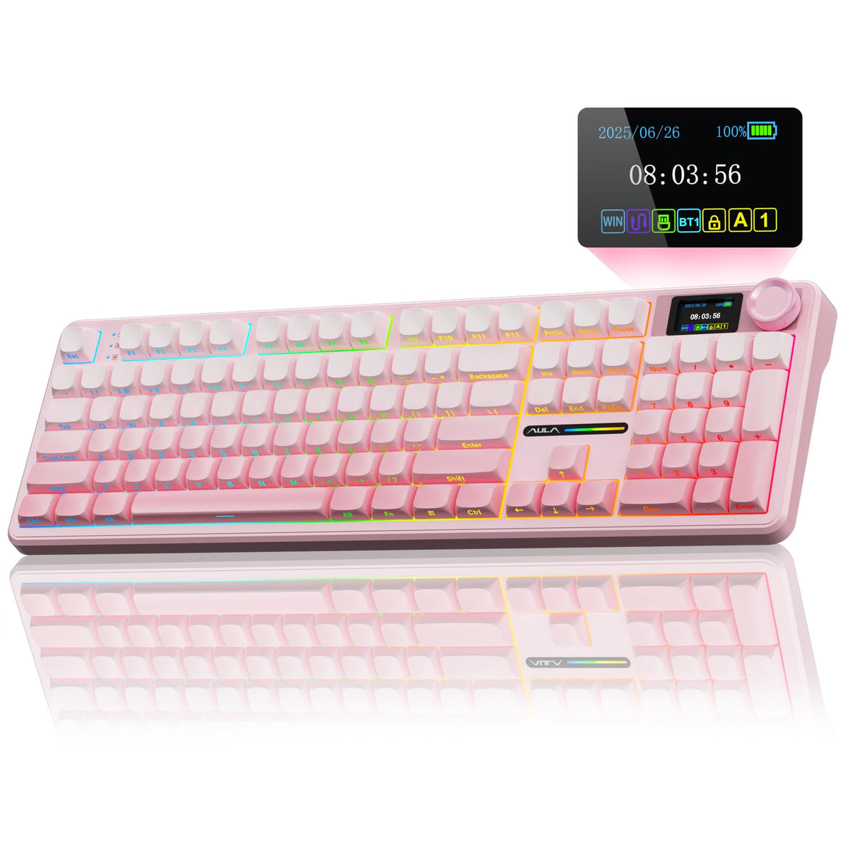 Aula F108 PRO - Wireless Mechanical Keyboard with Screen & Knob,Full Size Keyboard with 8000mAh Battery,Pre-lubed Switches,RGB Backlit Hot Swappable Custom Gaming Keyboards (Renewed) - Image 1