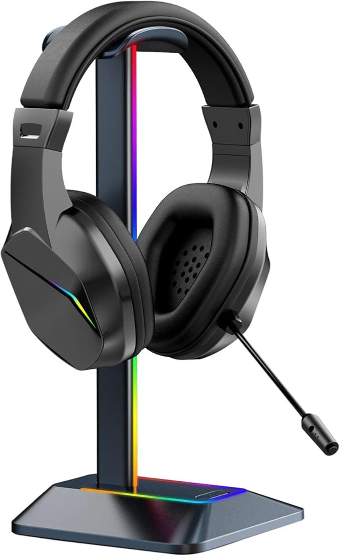 Bewinner USB Wired Gaming Headset, Noise Isolation with 7.1 Surround Sound and RGB Lighting, Flexible Noise Canceling Mic, Comfortable Ergonomic Design, for PC Laptop Call Center Online (Black)