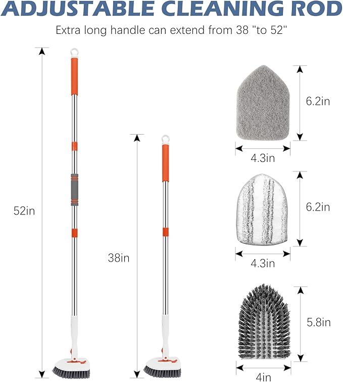 SetSail Grout Cleaner Brush with Long Handle & 3-in-1 Tile Tub Floor Scrubber, V-Shaped Floor Scrub Brush Swivel Grout Brush Stiff Bristle Floor Grout Scrubber for Bathroom