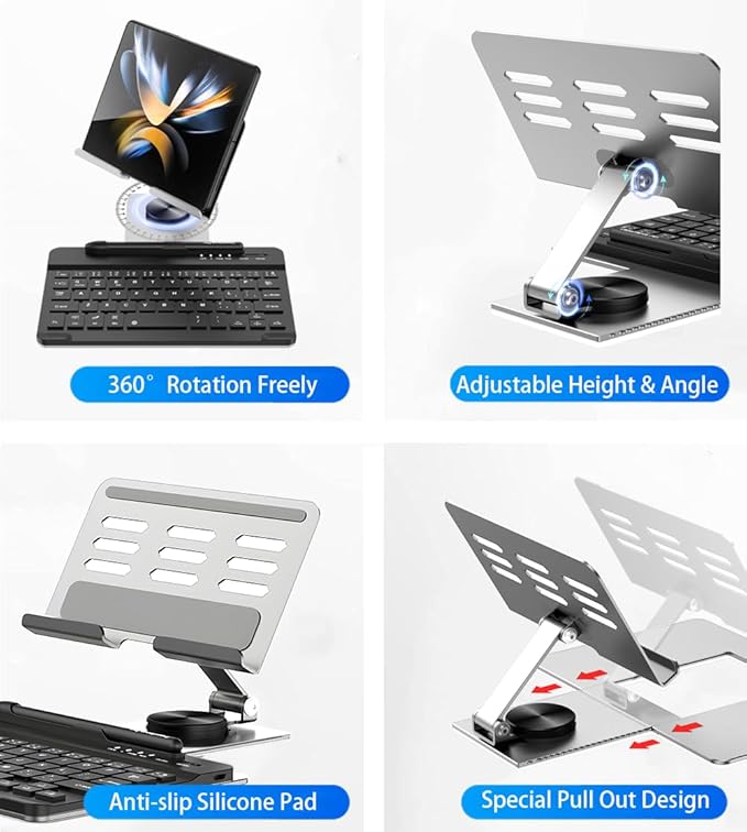 for Samsung Galaxy Z Fold 7 6 5 4 Trifold Stand and Keyboard Mouse, Portable Mini Bluetooth Keyboard, Foldable Adjustable Aluminum Alloy Stand Holder for Desk, with Wireless Mouse and Pen