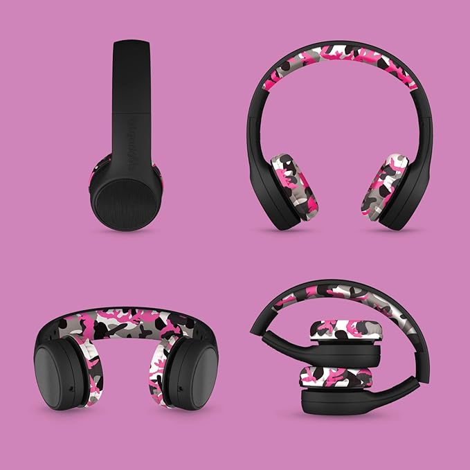 LilGadgets On-Ear Wired Headphones for Kids for School - Pink, Foldable On-Ear Design, 4 ft Braided Nylon Cable - Volume-Limiting & Noise Reduction, SharePort Technology & Kids Wired School Headphones