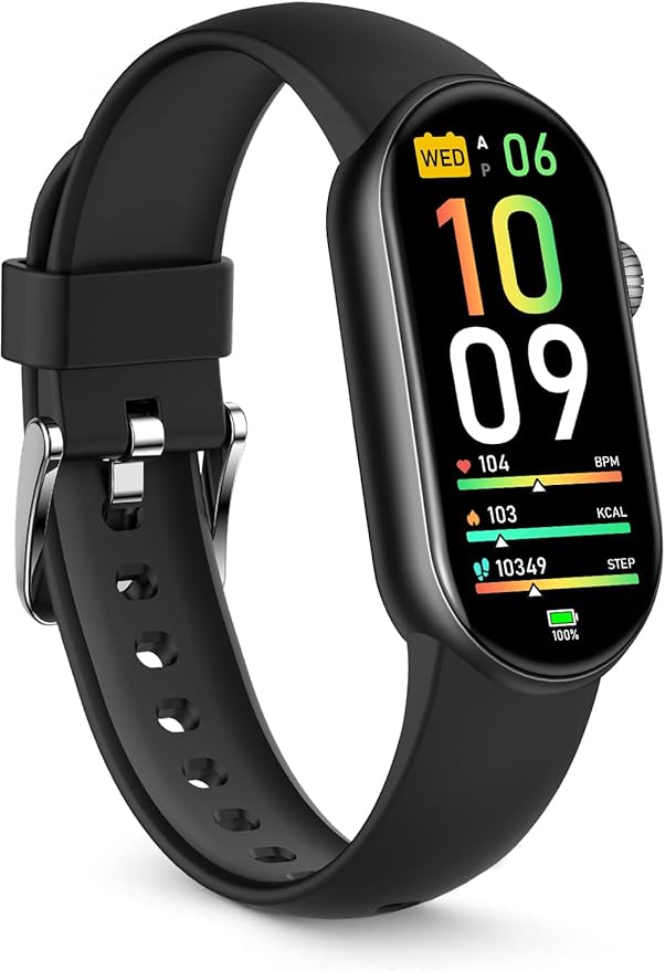 FITVII Slim Fitness Tracker AMOLED with Blood Oxygen, Blood Pressure, 24/7 Heart Rate and Sleep Tracking, IP68 Waterproof Activity Trackers and Smart Watches with Step Tracker, Pedometer for Women Men