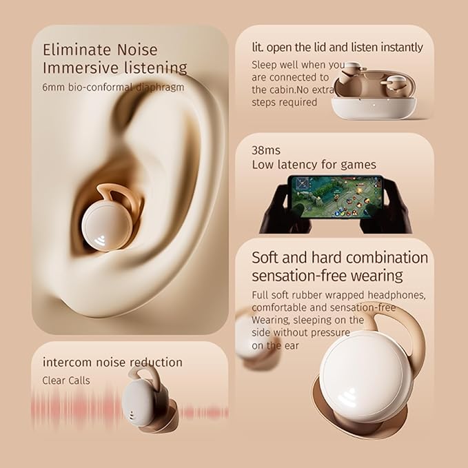 Sleep Headphones Wireless Bluetooth 5.3 Invisible Earbuds Comfortable Noise Cancelling Green