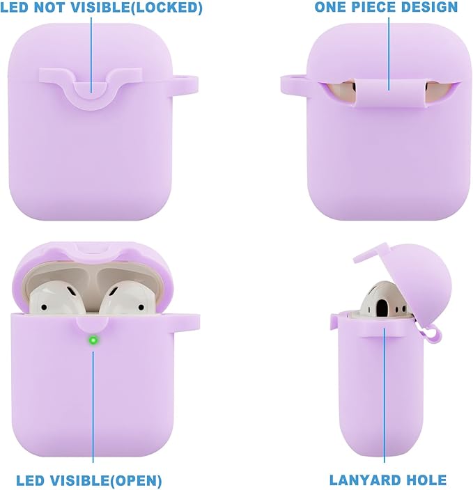 Secure Lock Silicone Case Compatible with AirPods Case 1 & 2 with Bling Keychain, Soft Protective Earpod Case Cover Earbuds Cases Women Girls for Apple Air Pod 2 Case - Lavender