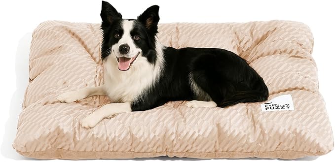 FUNNY FUZZY 2 in 1 Dog Bed Crate Pad Mat, Washable Reversible Pet Floor Mats,Fluffy Kennel Pad for Small Large Sized Dog,Indoor Cats,Sleeping Mattress, 41.7" × 28.3", Beige