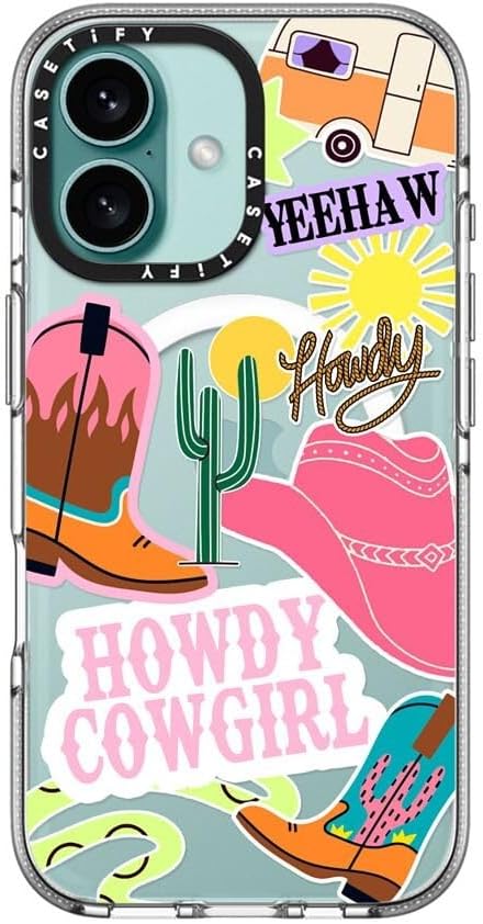 CASETiFY Clear iPhone 16 Case [Not Yellowing / 6.6 ft. 3X Military Grade Drop Protection/Compatible with Magsafe] - Howdy Cowgirl - Clear