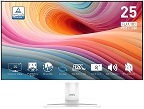 msi PRO MP251W E2 24.5-inch IPS 1920 x 1080 (FHD) Gaming Office Monitor, 120Hz, Adaptive-Synch, HDR Ready, HDMI, VGA Port, Display Port,VESA Mountable, Tilt, Speaker, 4-Side Slim Bezel,1ms, White - Image 1