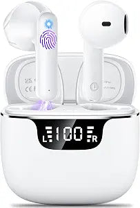Wireless Earbuds, Bluetooth 5.4 Headphones with 42H Ultralight Ear Buds,Bluetooth Earbuds with 4 ENC Noise Cancelling Mics, HiFi Deep Bass Dual LED Display USB-C, Waterproof Earphones for Android iOS