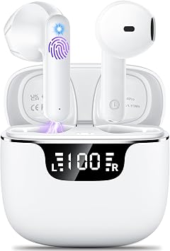 Wireless Earbuds, Bluetooth 5.4 Headphones with 42H Ultralight Ear Buds,Bluetooth Earbuds with 4 ENC Noise Cancelling Mics, HiFi Deep Bass Dual LED Display USB-C, Waterproof Earphones for Android iOS