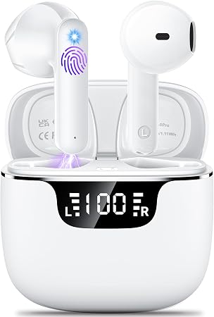 Wireless Earbuds, Bluetooth 5.4 Headphones with 42H Ultralight Ear Buds,Bluetooth Earbuds with 4 ENC Noise Cancelling Mics, HiFi Deep Bass Dual LED Display USB-C, Waterproof Earphones for Android iOS