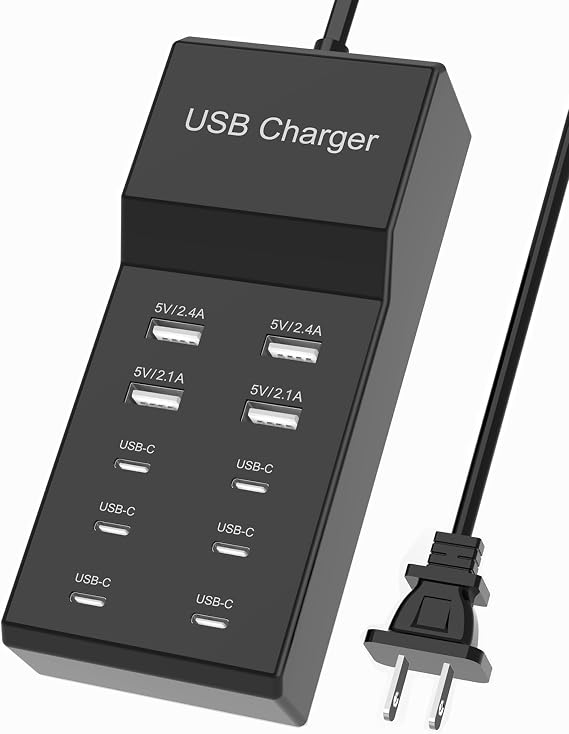 6 USB-C & 4 USB-A Port Charging Block Station Power Strip Cord Plug Hub
