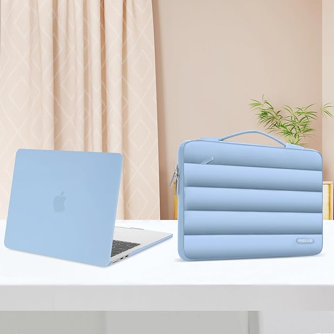 MOSISO Compatible with MacBook Air 13 inch Case M5 2026 M4 2025 M3 M2 2024-2022 A3449 A3240 A3113 A2681, Hard Case&Puffy Bag&Keyboard Cover&Webcam Cover&ScreenFilm for MacBook Air 13.6, Air Blue