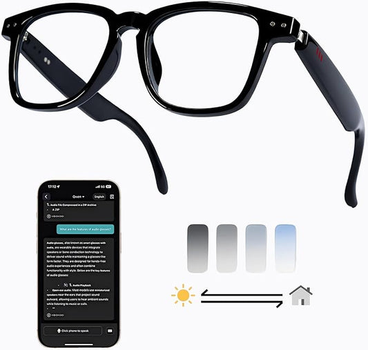AI Smart Wireless Bluetooth Translation Glasses for Men/Women with Speakers/Bluetooth&140+ Languages Translation Sports/Travel/Drive/Busniess (C1+AI+Color Change Lenses+Black)