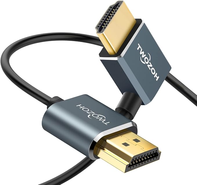 Twozoh Flexible HDMI to HDMI Cable Right Angled 90° 1FT, Ultra Thin and Slim HDMI Cord Support 3D/4K@60Hz