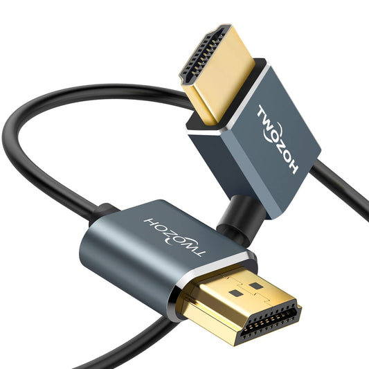 Twozoh Flexible HDMI to HDMI Cable Right Angled 90° 1FT, Ultra Thin and Slim HDMI Cord Support 3D/4K@60Hz