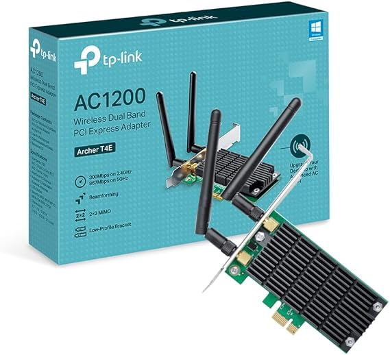 TP-Link Archer T4E AC1200Mbps Dual-Band Wireless WiFi Adapter for PC with Two Antennas, PCIe WiFi Card for Desktop, Low-Profile Bracket Included, Supports Windows 11/10/8.1/8/XP (32/64 bit)