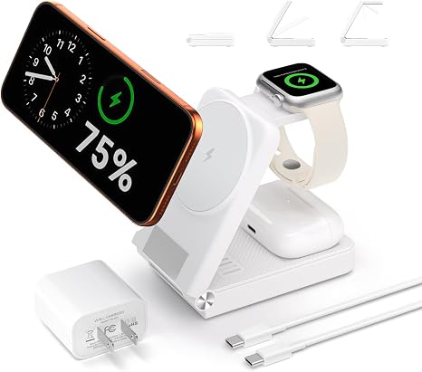 3 in 1 Charging Station, 25W Foldable Magnetic Fast Wireless Charger Stand