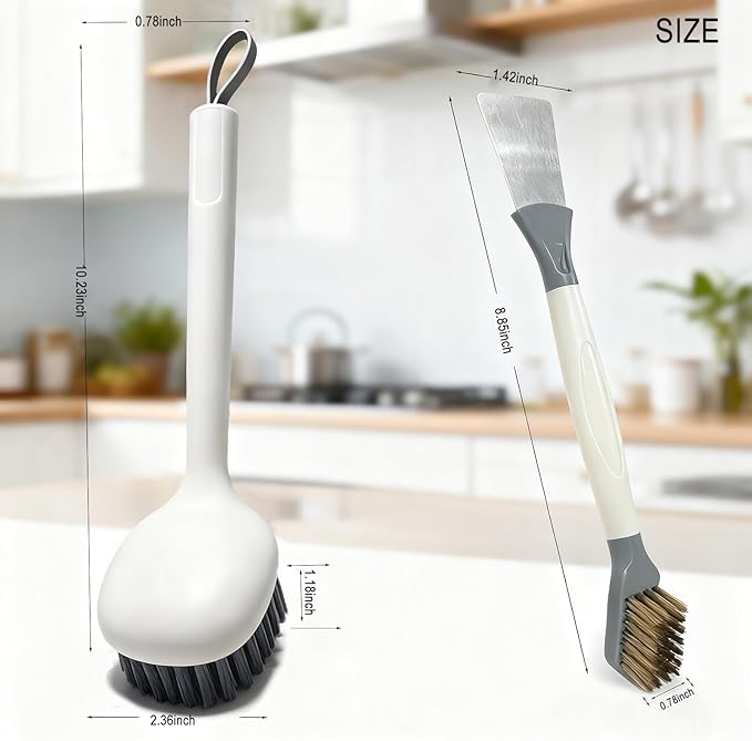 2-Piece Kitchen Brush Set: Handheld Dish Cleaning Brush and Dual-Head Cleaning Tool for Pots, Pans, Sinks, Stubborn Grease, Stovetops, and Burnt-On Residue