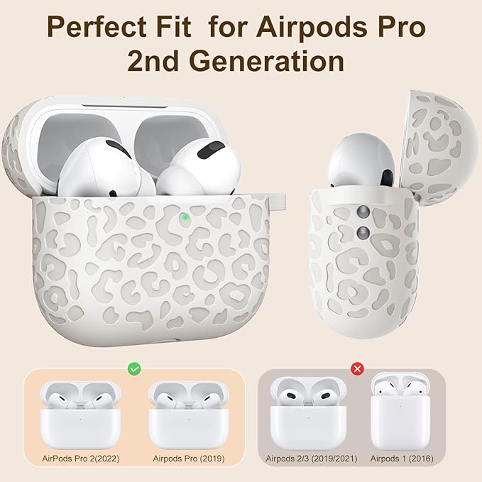 Fashion Engraving Leopard Case Compatible for Airpods Pro 2 Case Cover 2022/Airpod Pro Case Cover,Soft Silicone for Airpods Pro 2nd Generation Case,Front LED Visible