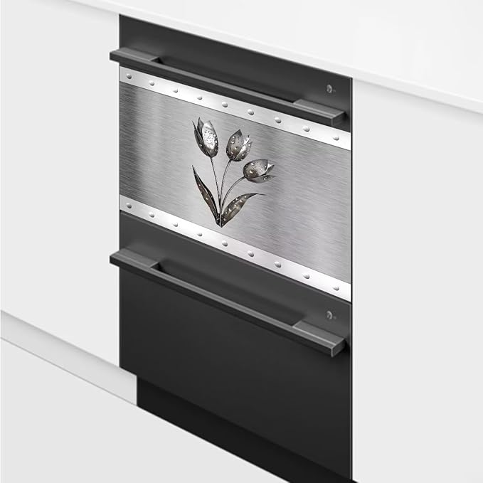 Artificial Metal Effect Dishwasher Cover Magnet Kitchen Decor, Stainless Steel Flower Effect Dishwasher Magnet Cover Front Door Panel Decal, Refrigerator Magnetic Decals 23'' W x 17'' H