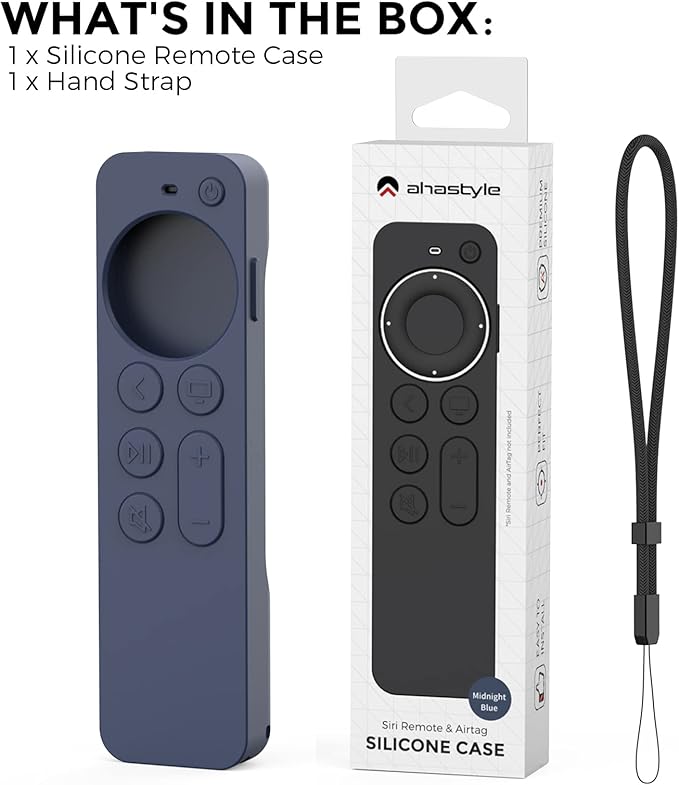 AhaStyle Case Compatible with 2022 Apple TV 4K HD Siri Remote 3rd Generation [AirTag Holder Built in] All Around Cover Apple TV Remote/Siri Remote (2nd) and AirTag (Midnight Blue)