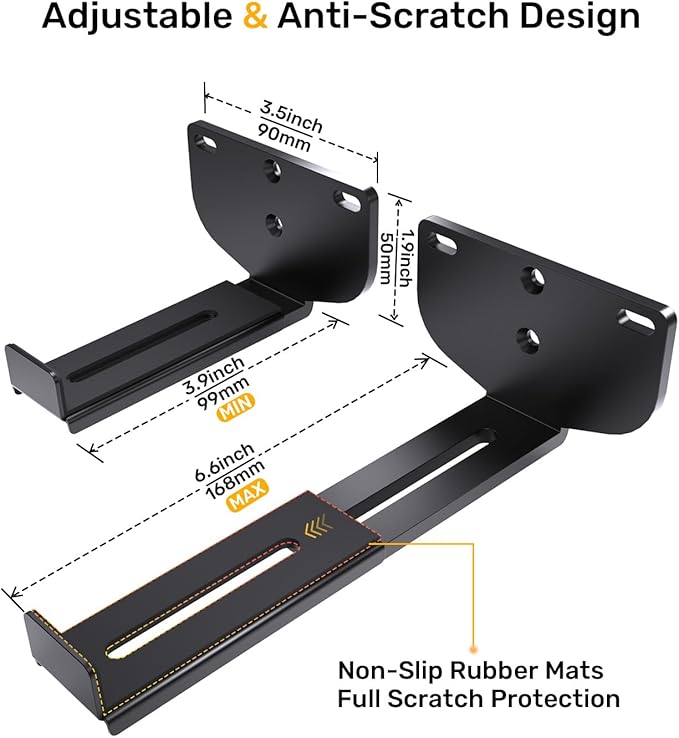 Soundbar Wall Mount Bracket [Easy to Install/All-Metal], Depth Adjustable 3.3"-6.5" -Compatible with Samsung,Bose,Vizio,LG,Sony,JBL Sound Bars-Holds Up to 38 LBS, Perfect for Sound Bar Mounts Under TV