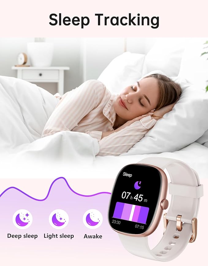 HUAKUA Smart Watches for Women Men Compatible with iPhone/Android Phones Answer/Make Calls, 1,85" HD Fitness Tracker with Heart Rate/Sleep Monitor Pedometer for Walking Running, Waterproof, Starlight