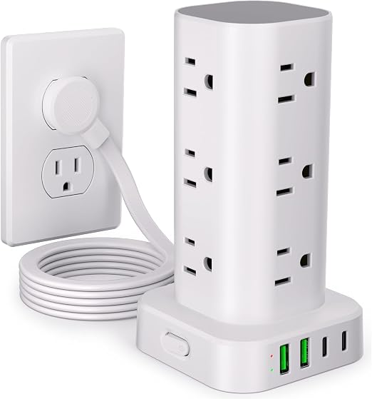 6FT Power Strip Tower Surge Protector, 12 Wide Spaced Outlets, 4 USB