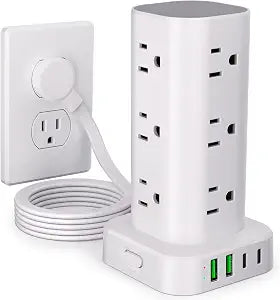 6FT Power Strip Tower Surge Protector, 12 Wide Spaced Outlets, 4 USB