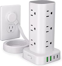 6FT Power Strip Tower Surge Protector, 12 Wide Spaced Outlets, 4 USB - Image 1