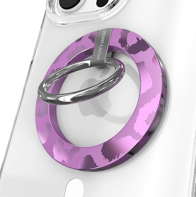VELVET CAVIAR Compatible with MagSafe Phone Grip - Magnetic Ring Holder with Adjustable Stand - Removable MagSafe Accessories for iPhone 16, 15, 14, 13, 12 (Amethyst Purple Leopard)