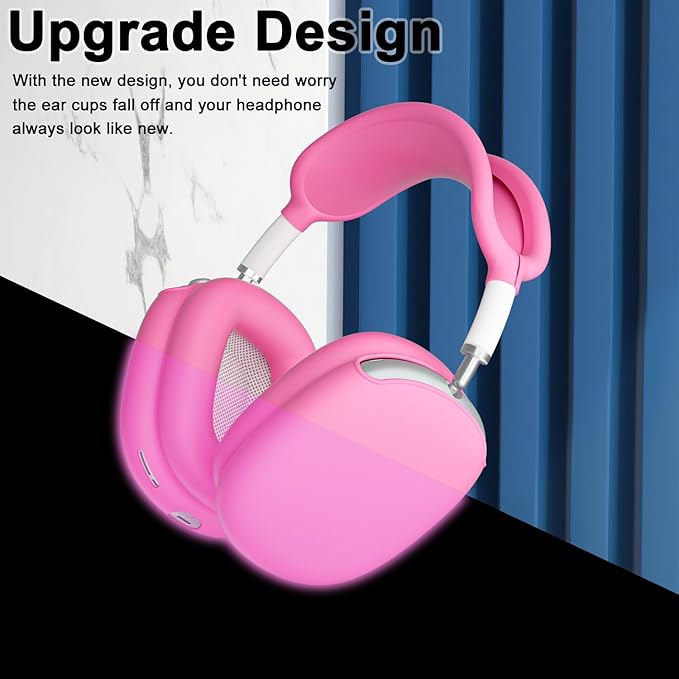 ATUAT for AirPods Max Headphones Case, Protective Silicone Case Cover Skin Accessories Anti-Scratch for Women Men for Apple AirPods Max 2024/2020 (USB-C/Lightning), Fluorescent Pink