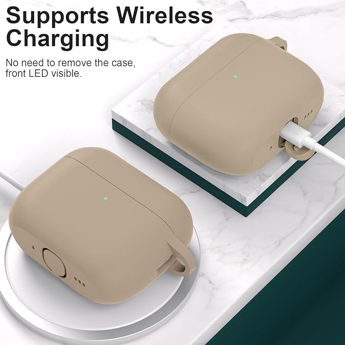 ATUAT for AirPods Pro 3 Case Cover with Cleaner, Protective Soft Silicone Skin with Keychain for Women Men for Apple AirPods Pro 3rd Generation Case(2025), Front LED Visible, Milk Tea