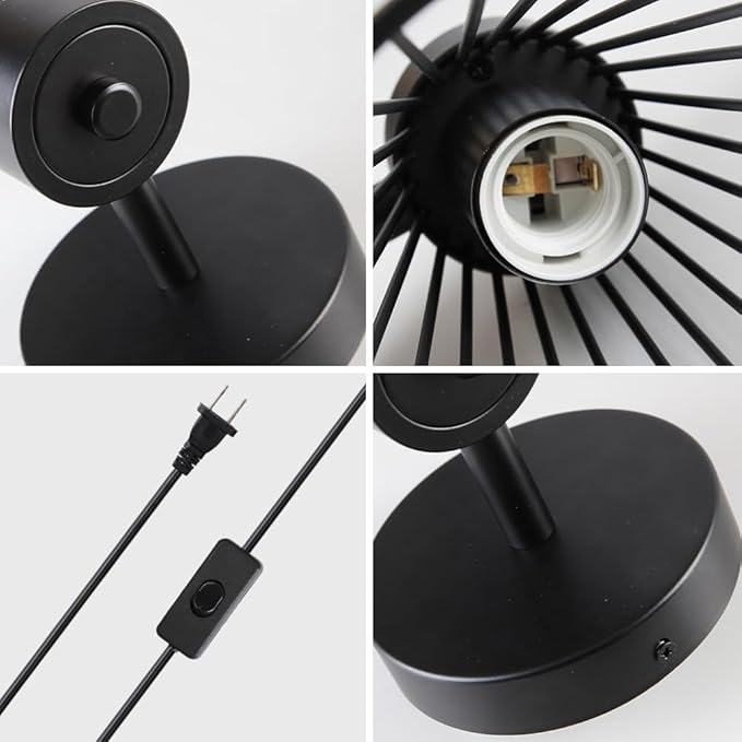 Plug in Wall Sconce Indoor Large Industrial Wall Sconces Farmhouse Wall Lamp with Plug in Cord Vintage Black Wall Lights with On/Off Switch Wall Light Fixture for Living Room Bedroom Rustic