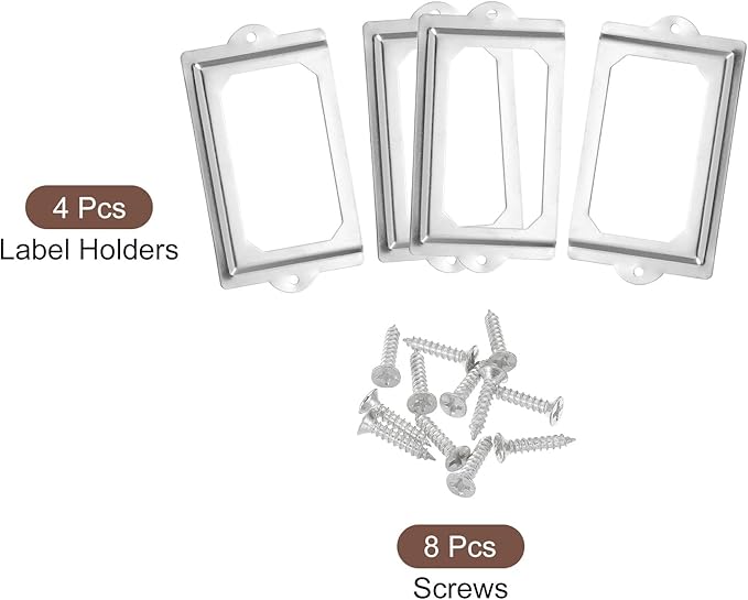 uxcell Metal Label Holders, 124x70mm 4pcs File Name Card Tag Label Holder Frame for Office Library Drawer Cabinet Shelves, Silver Tone