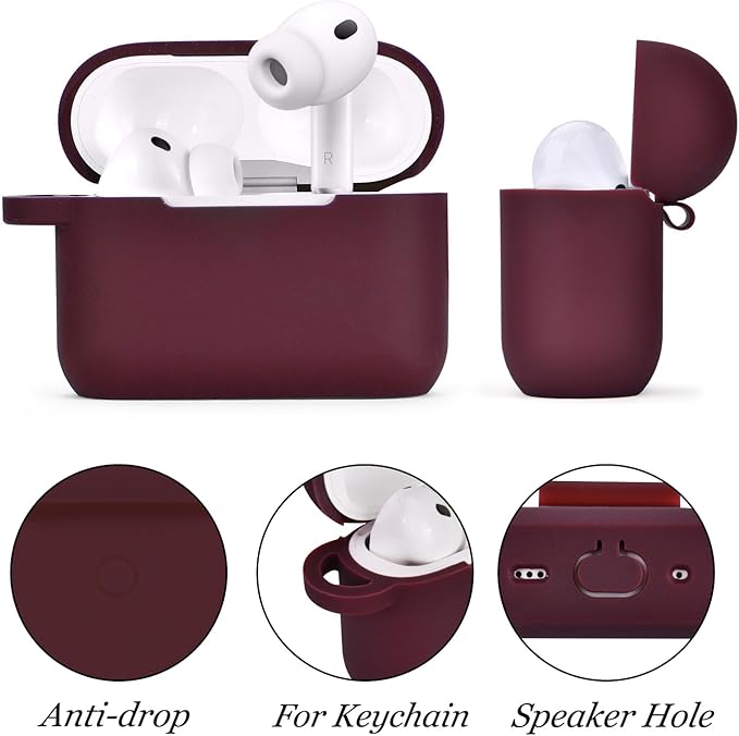VISOOM for AirPods Pro 3 Case 2025, Silicone Case for Apple Air Pods Pro 3rd Generation Cover Women, Cute iPods 3 Protective Cover with Bling Keychain & Cleaning Kit,Burdungy