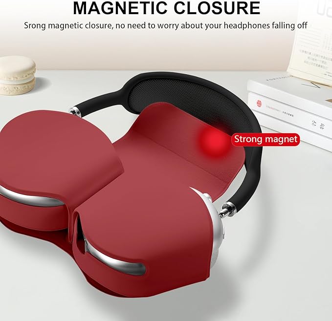 Maxjoy for Apple Airpods Max Smart Case Cover, Soft PU Leather Protective Cover Accessories for Airpod Max with Sleep Mode, Anti-Dust Travel Carrying Case for Airpods Pro Max Headphones, Red