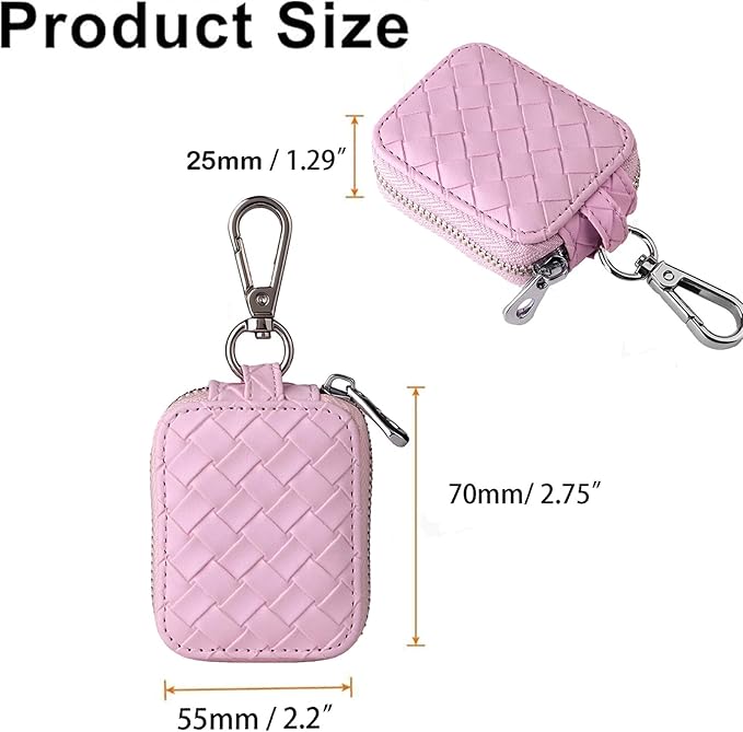 Earbud Case, Headphone Storage Case for AirPods 4/1/2/3/Pro 2, Leather Plaid Zipper Carrying Pouch Earbuds Bag with Keychain for Wireless Earphones, Wired Headphone & USB Cable Lattice Pink