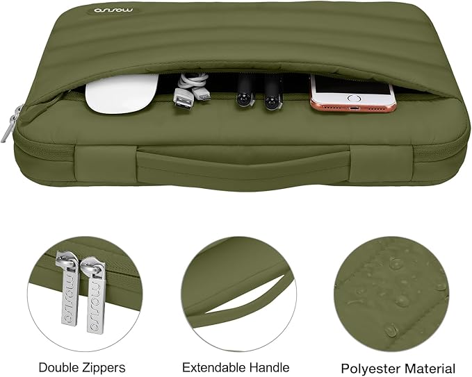 MOSISO Compatible with MacBook Air 13 inch Case M5 2026 M4 2025 M3 M2 2024-2022 A3449 A3240 A3113 A2681, Hard Case&Puffy Bag&Keyboard Cover&Webcam Cover&ScreenFilm for MacBook Air 13.6, Olive Green