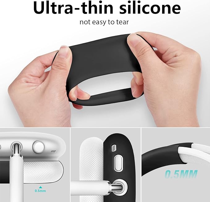 Filoto Case for Airpods Max Headphones, Ear Pad Case Cover/Ear Cups Co ver/Headband for AirPods Max (USB-C/Lightning)(2024/2020), Silicone for Apple Airpod Max, Accessories Cases (Black)