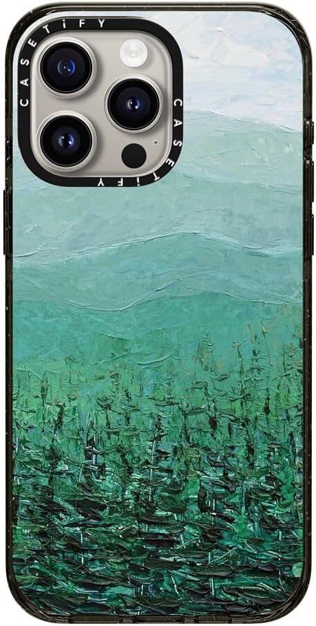 CASETiFY Impact Case for iPhone 15 Pro Max [Slim / 8.2 ft. 4X Military Grade Drop Protection/Wireless Charging Compatible] - Pine Forest - Clear Black