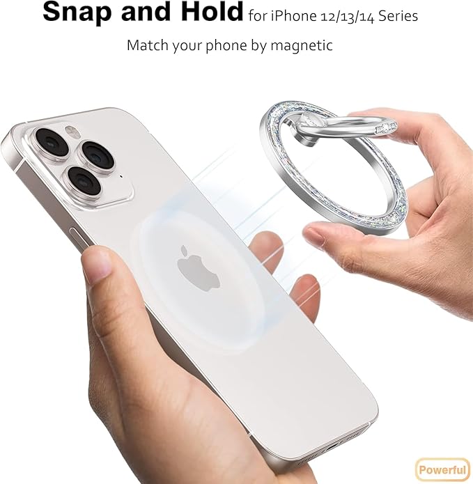 Allengel Magnetic Phone Grip for MagSafe, Magnetic Ring Holder Compatible with MagSafe Phone Ring, 360°Rotating Finger Kickstand for iPhone 16 Pro Max 15 14 13 12 Plus & Android Phone(Bling Silver)