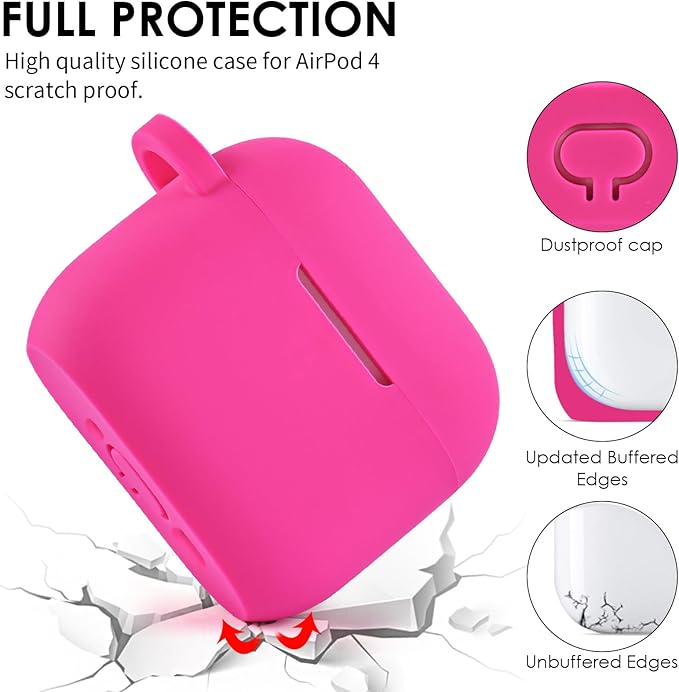 Apple AirPods 4 Case, Cute Apple AirPods 4 Case Cover for Women Girls, Silicone Protective Case with Bracelet Keychain (Fuchsia Pink, AirPods 4 Case)