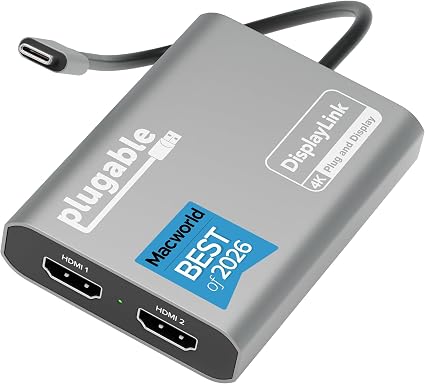 Plugable USB C to HDMI Adapter, Dual Monitor 4K 60Hz