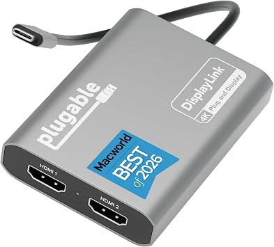 Plugable USB C to HDMI Adapter, Dual Monitor 4K 60Hz