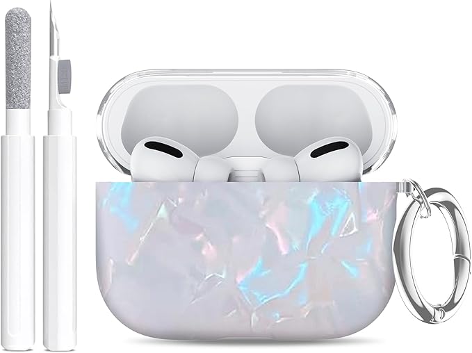 Compatible Airpods Pro 3 Case (2025),Design Shell Print Silicone Protective Cases for Apple AirPods Pro 3rd Generation Case,Airpod Pro 3 Cover with Keychain&Cleaner Kit for Women/Girls,White Shell