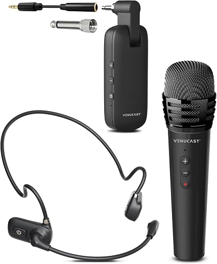 Venucast FreeMic Duo - Wireless Headset Microphone System with Dual Mics
